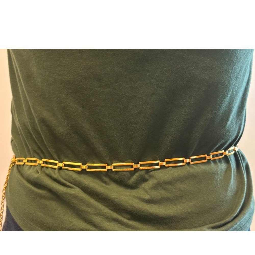 Gold Tone Rectangular Paperclip Link Adjustable Chain Belt Womens Slim 46.5 Inch